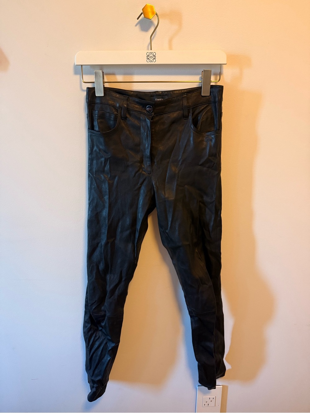 Theory Black Leather Skinny Pants